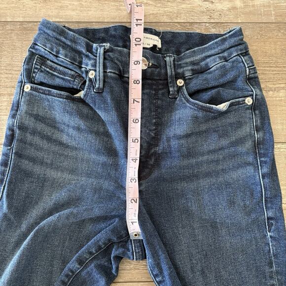 Good American Good Legs Ankle Jeans 2/26 Blue Dark Wash Raw Hem Stretch Denim - Picture 6 of 10